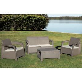 Set Corfu Sillón De 2 Cuerpos 2 De 1 Cuerpo Y Mesita Ratona Estructura Gris Claro
