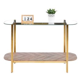 Mesa Consola Century Golden C/ Tapa De Vidrio Living Comedor