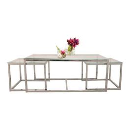 Set De 3 Mesas Ratonas Con Tapa Vidrio 1 Grande + 2 Chicas