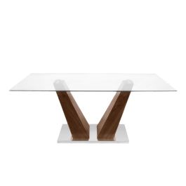 Mesa Hause Wengue Vidrio Y Pata De Madera 2,00 M X 90 Cm