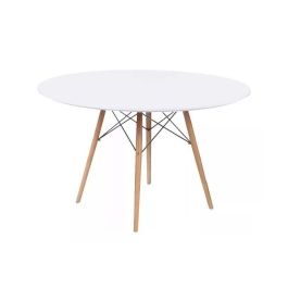 Mesa Eames Redonda De Polipropileno Con Patas De Madera 1 M
