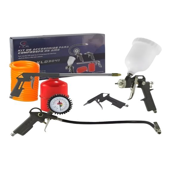 Kit Aire Kld 3041 5 Piezas Manguera Pistola Pintar Manómetro