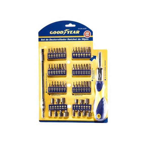 Set Herram. 58 Piezas Good Year ® - Eje Flexible / 42 Puntas