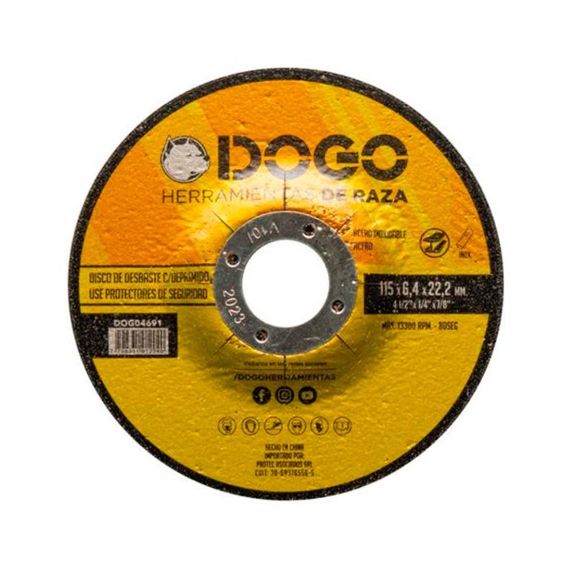 Disco C/ Deprimido P/ Metal 115 x 6.4 x 22.2 Caja X 25 Un Dogo