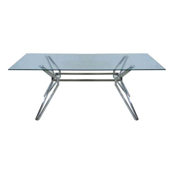 Mesa Shiny 2 Mts Vidrio C/ Patas Acero Brillante Living