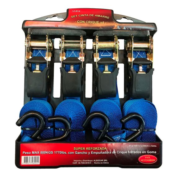Kit Cinta De Amarre Tipo Crique 1 X 5 Mts Súper Reforzada X4
