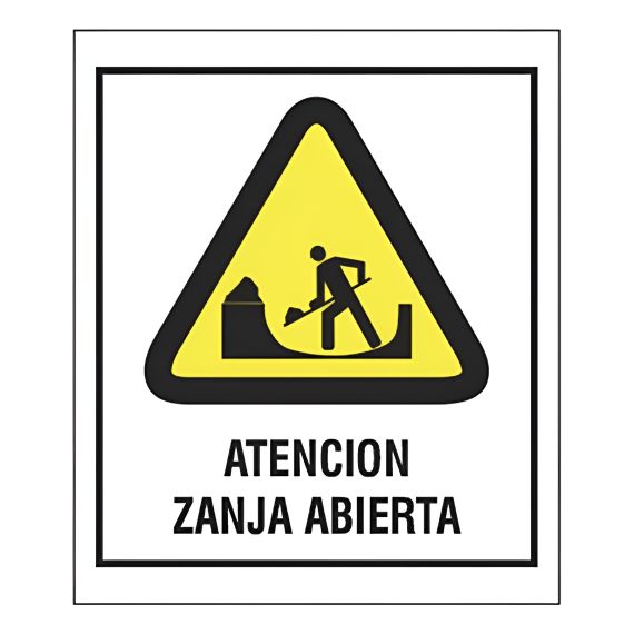 Cartel De Atención Zanja Abierta X 5 Unid.