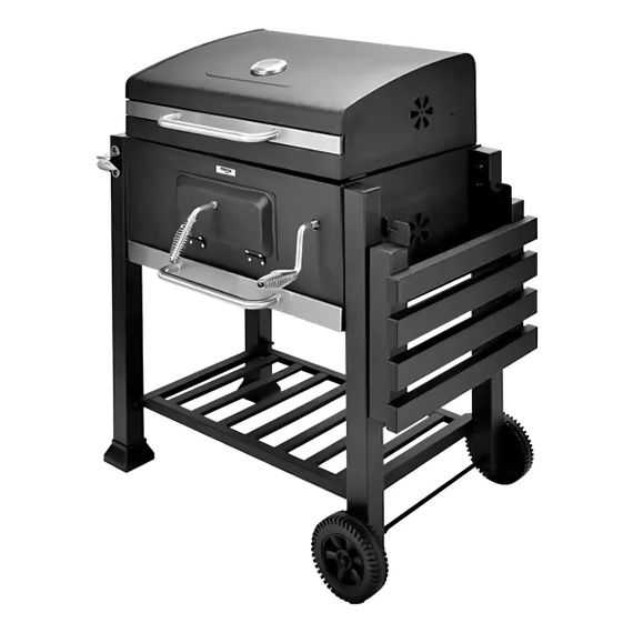 Parrilla Portátil Con Medidor De Temperatura Ruedas Vonne Color Negro