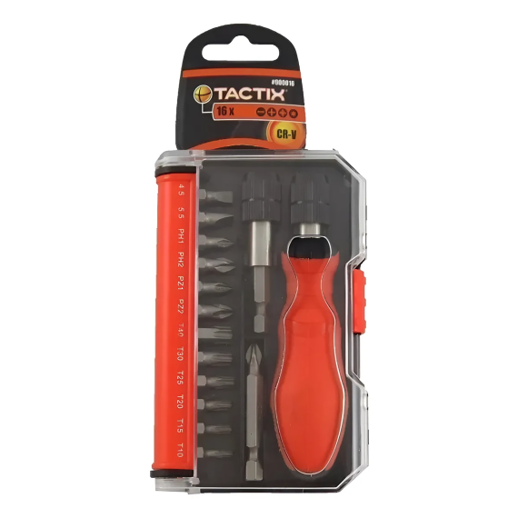 Juego Destornillador 16 Pzs Tactix Bits + Extensión