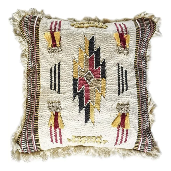Almohadón Tribu 45 X 45 Cm Diseño Geométrico Con Flecos