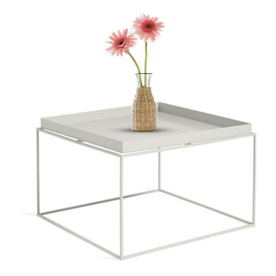 Mesa Ratona Cuadrada Hay White Caño De Hierro De 75x75x40 Cm