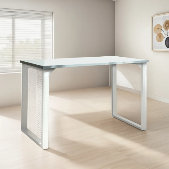 Escritorio Poli 120x60 Roble Americano Caño Blanco Brillante