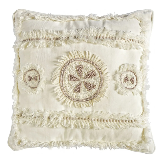 Almohadón Soles 45x45 Cm Con Mostacillas Y Flecos