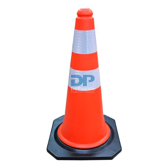 Cono Base Goma 75 Cm Rígido Y 2 Bandas Reflectivas X 10