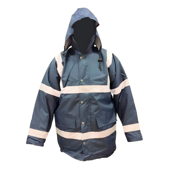 Campera Parka Azul De Trabajo Con Cintas Reflectivas