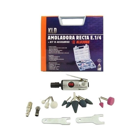 Amoladora Neumática Recta 1/4 15 Accesorios Kld Maleta