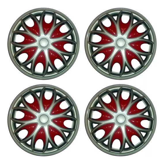 Juego Tazas Gris Con Luna Roja 13'' Auto Rueda Iael X 4
