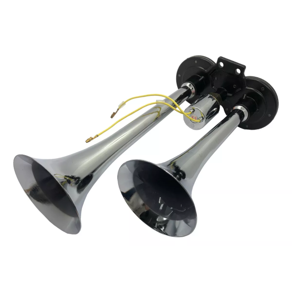Bocina Aeroelectrica 2 Tonos Cromada Con Electrovalvula 12-2