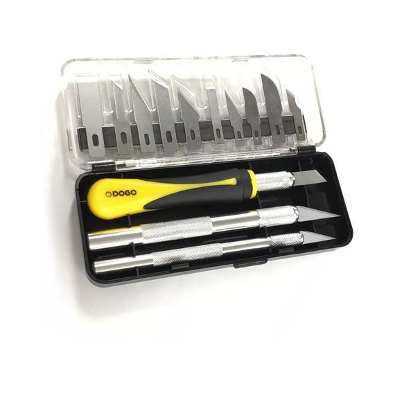 Set De 13 Cuchillas Bisturi Cutter + 3 Mangos + Estuche Dogo