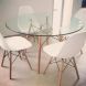 Mesa De Vidrio Redonda 120 Cm Eames Base Madera
