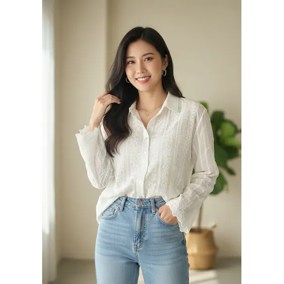Camisa Blusa Estilo Broderie Premium Delicada Para Mujer