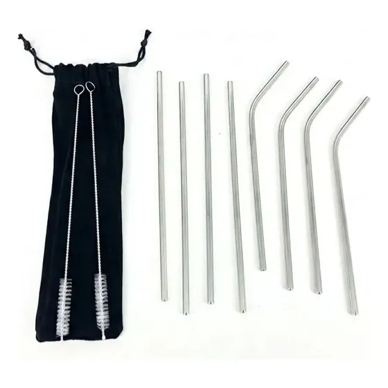 Sorbetes Pajitas X8 Metalico Acero Inoxidable + 2 Cepillos