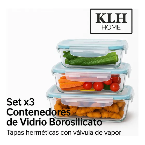 Set X3 Tupers Contenedores Vidrio Hermeticos Apto Microonda