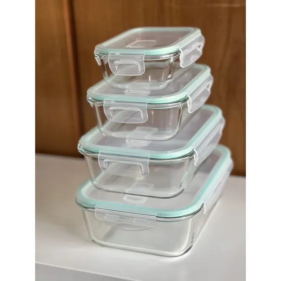 Set X4 Taper Rectangular Vidrio Hermetico Horno Frezer Micro