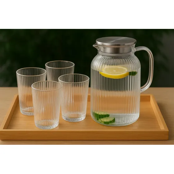 Jarra De Acrilico 1.5l Con 4 Vasos Frio Calor Irrompible