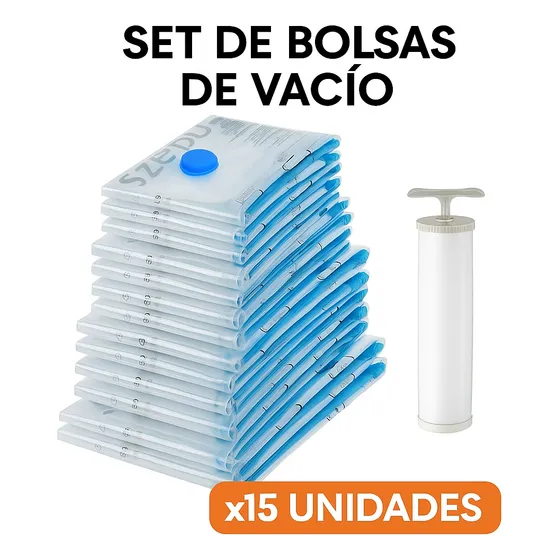Set X15 Bolsas Al Vacio Para Guardar Ropa + Bomba Acolchado