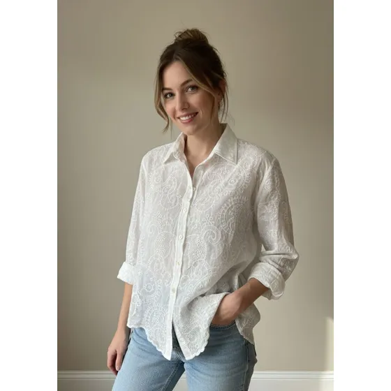 Camisa Blusa Estilo Broderie De Mujer Delicada