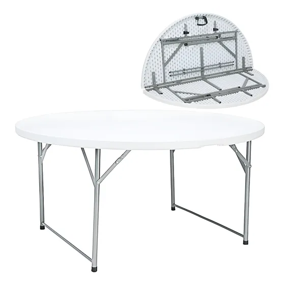 Mesa Plegable Redonda Tipo Valija 150 Cm Blanca Color Blanco