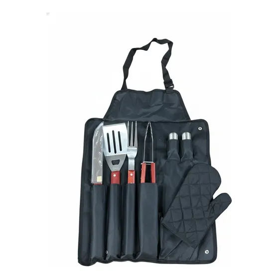 Set X8 Parrillero Asador Utensillos Con Delantal Y Guante