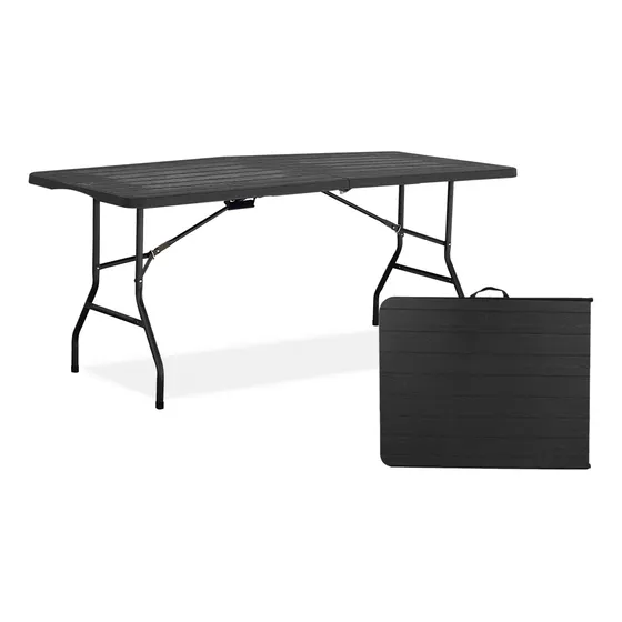 Mesa Plegable Tipo Valija 1.80m Plástico Símil Madera Negra Para Tu Casa