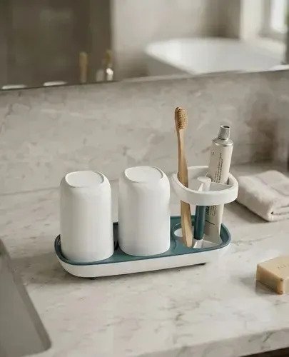 Organizador Baño Contenedor Cepillo De Dientes + Vasos
