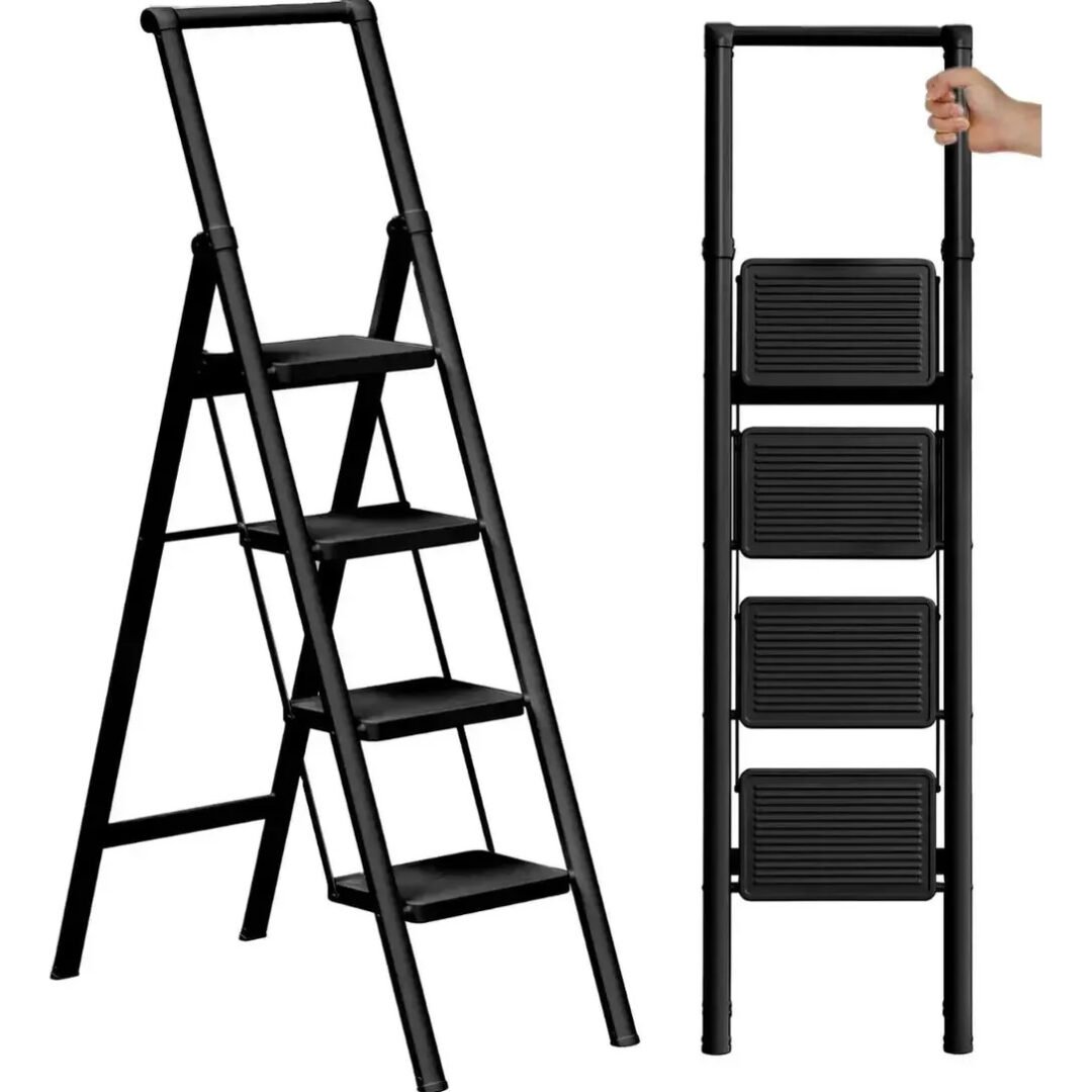 Escalera Plegable 4 Escalones Reforzada Negra Hogar Tijera