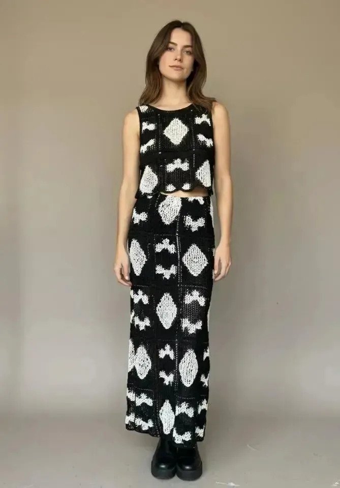 Conjunto 2 Piezas Mujer Top Pollera Larga Femenino Exclusivo