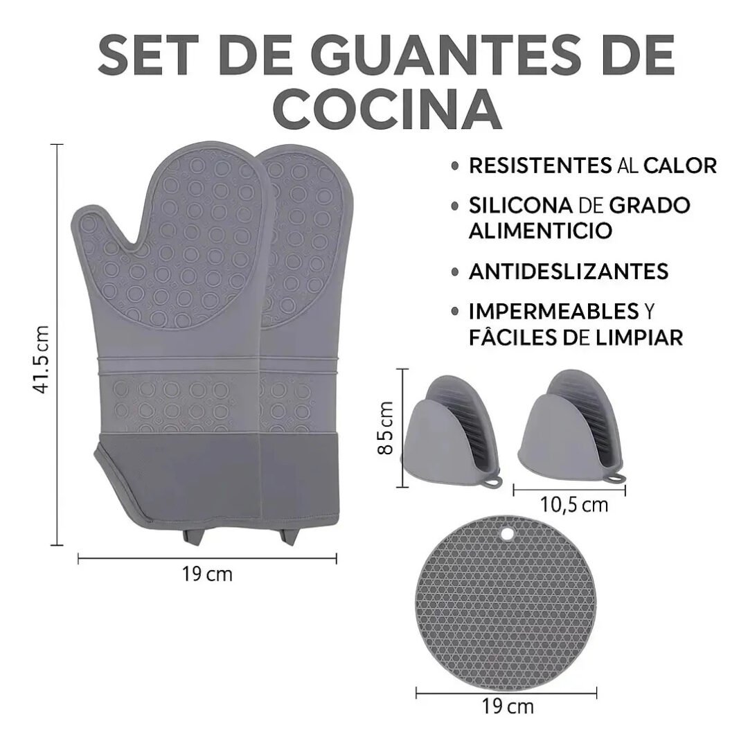 Set Guantes Cocina Silicona, Mini Pinzas Y Superior