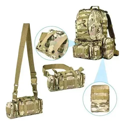 Mochila Táctica Militar 60 Litros Con 3 Pouch Sistema Molle Negro Liso - Image 3