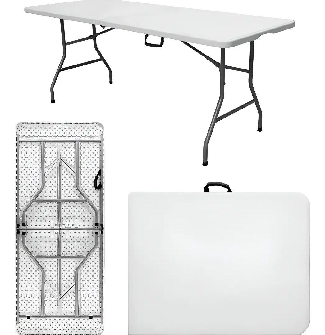 Mesa Plegable Vxplay 180 Cm Rectangular Camping Valija Color Blanco