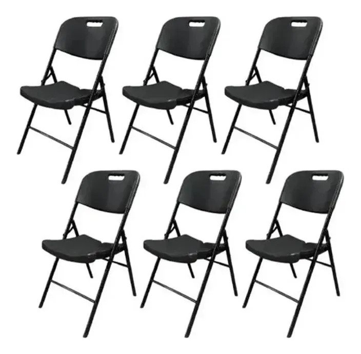 Silla Plegable Reforzada Negra Combo X6 Unidades Hogar