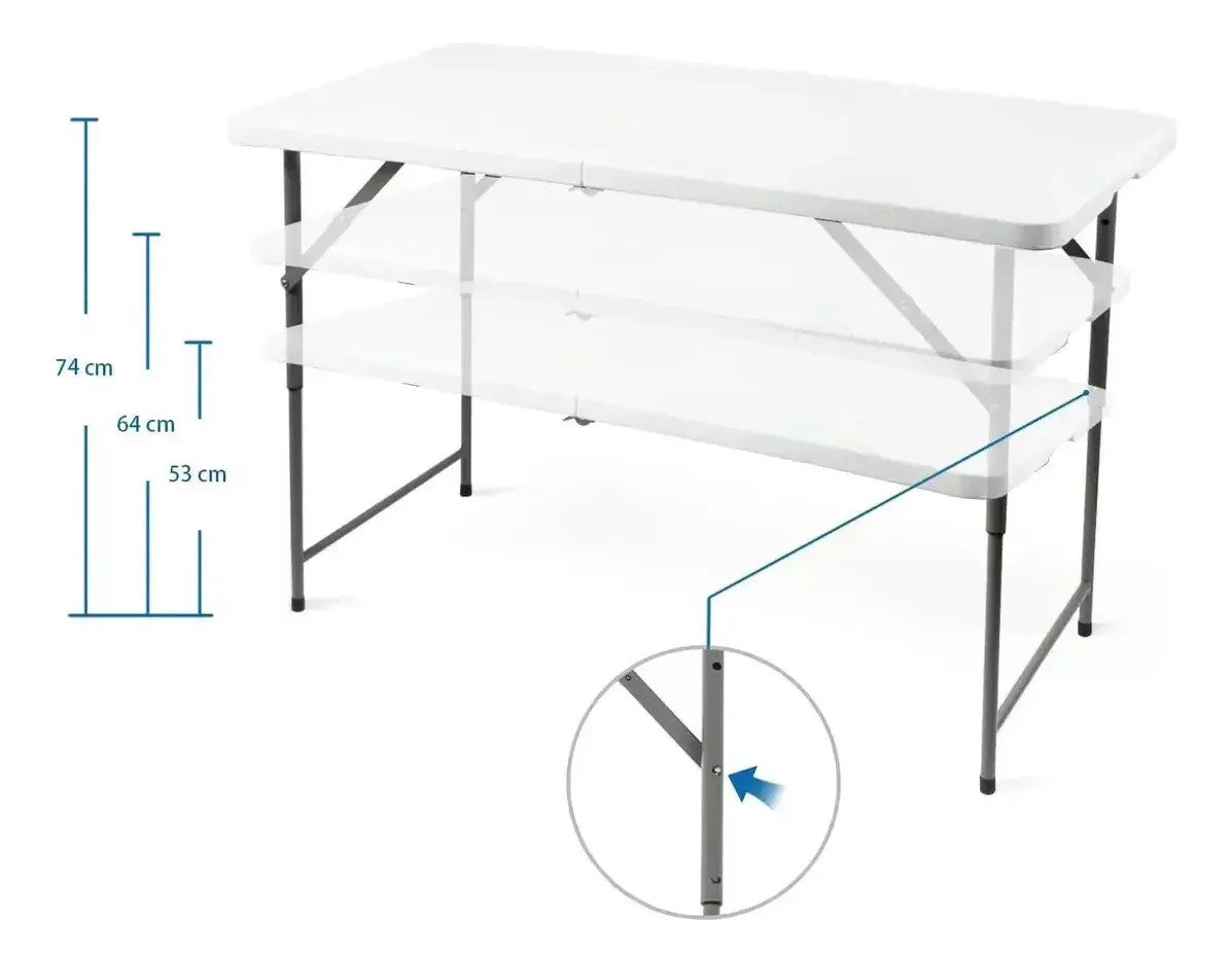 Mesa Plegable 120 Cm Plastica Ajustable Con 3 Superior - Image 2