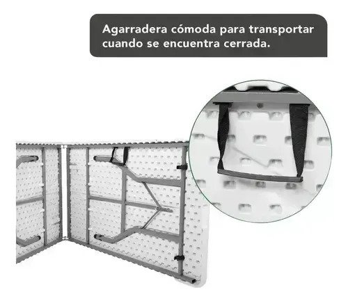 Mesa Plegable Rectangular 240 Cm Valija Playa Picnic Blanco - Image 3