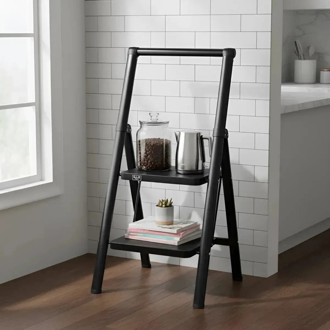 Escalera Plegable Chica 2 Escalones Compacta Hogar Negra