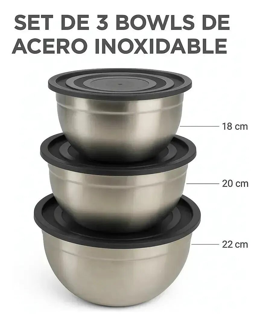 Set X 3 Bowl Ensaladera De Acero Inoxidable Superior