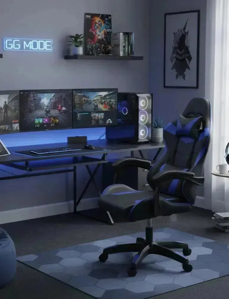 Silla Gamer Ergonomica Pc Gaming Escritorio Colores Azul Cuero Sintético