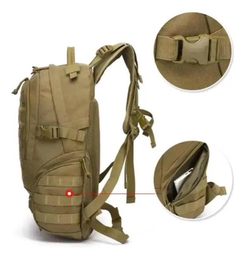 Mochila Tipo Tactica Militar Asalto 27 Litros Trekking Caqui Lisa - Image 2