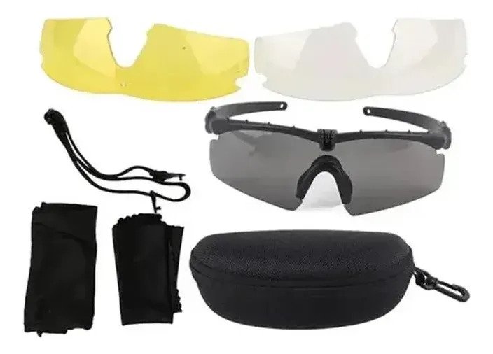 Gafas Tácticas Seguridad Anteojos 3 Lentes Intercambiables Negro
