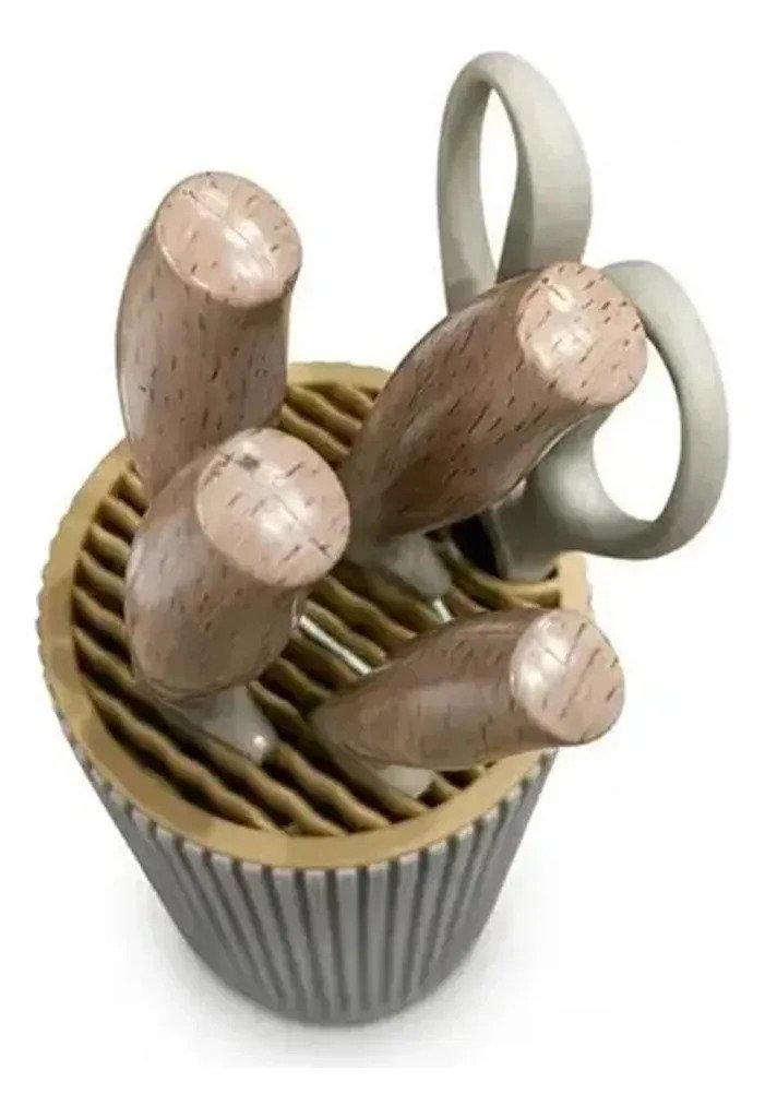 Set Cuchillos Cocina Acero Inoxidable Mango Madera X6 Beige - Image 4