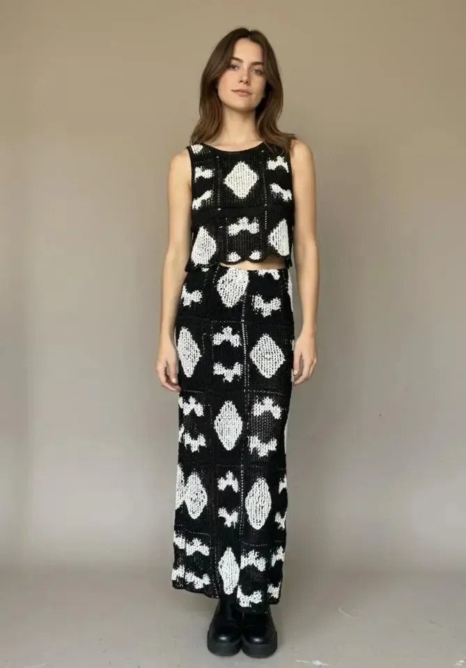 Conjunto 2 Piezas Mujer Top Pollera Larga Femenino